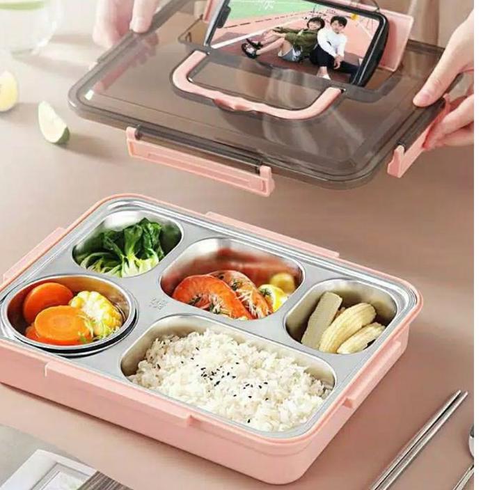 ✽ Lunch Box Kotak Tempat Makan Bekal Nasi Set 5 Sekat Stainless Anti Tumpah Dan Tahan Panas ℮