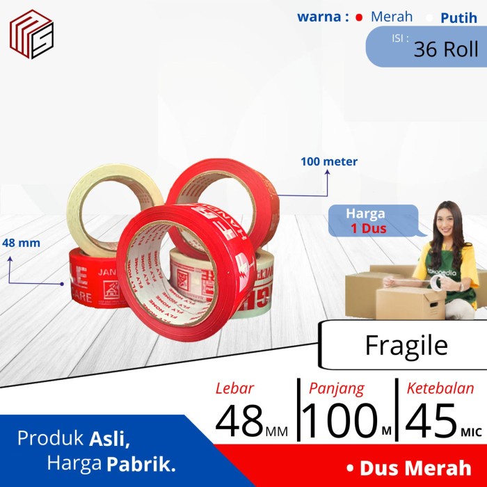 

Terlaris Lakban Fragile 1 Dus 100Meter - Kualitas Packing