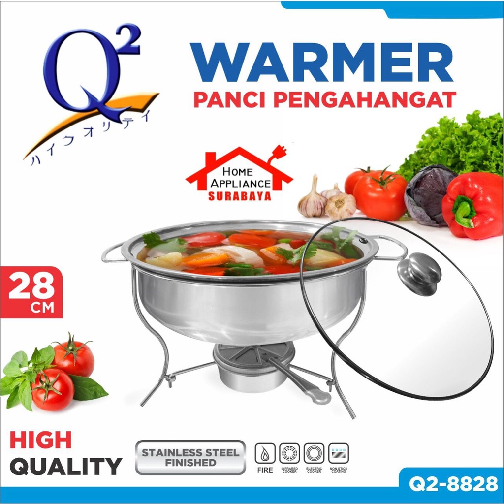 Panci Penghangat Prasmanan Wadah Saji - Tempat Makan Fast Food Dish - Warmer Square Pan Stainless Steel + Tutup Kaca Q2 8622 8828 / GSF 4522 4622 4428