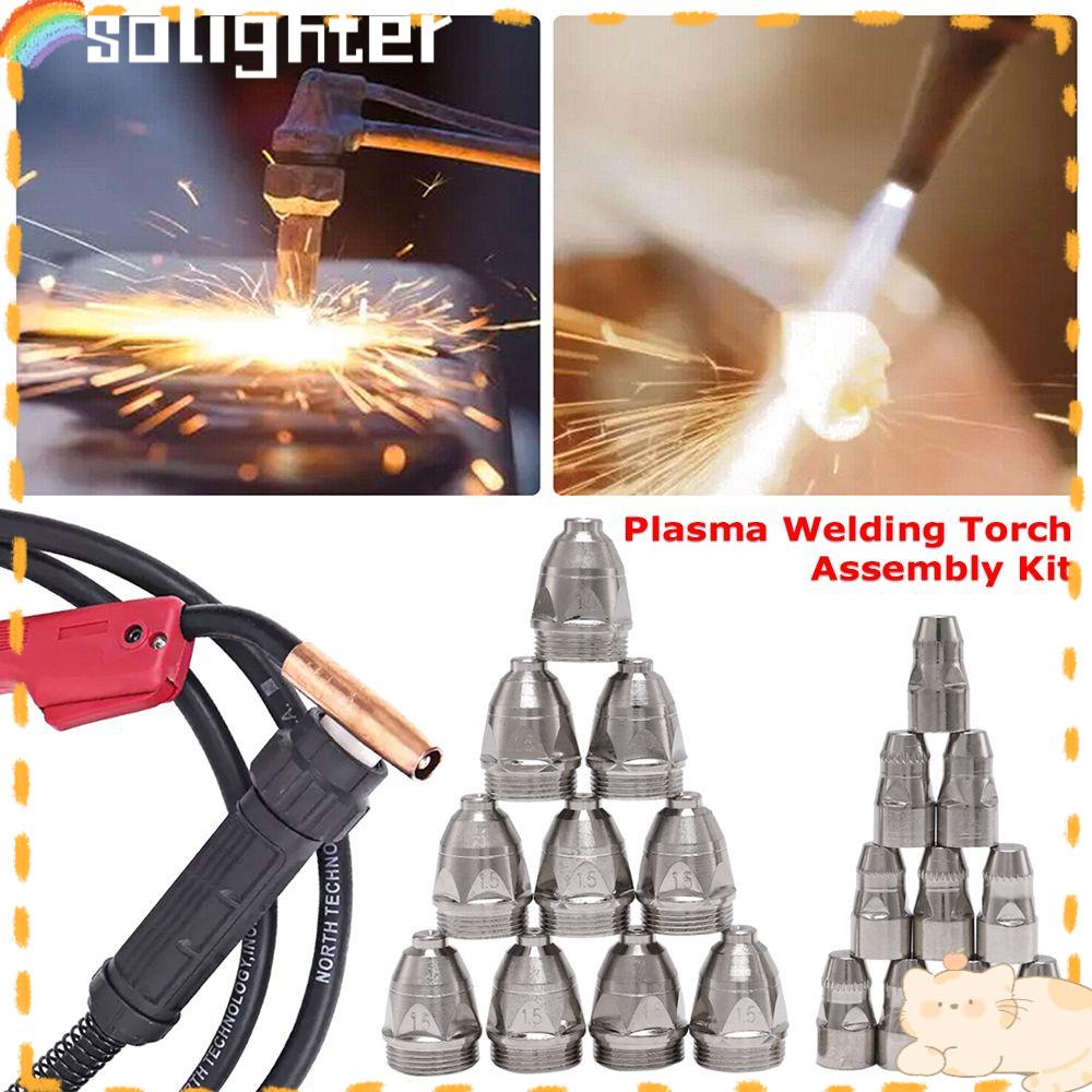 Solighter 20pcs Plasma Welding Torch Majelis Kit Welder Aksesori Las Konsumsi 1.1/1.3/1.5/1.7mm Nozzle Dengan Elektroda