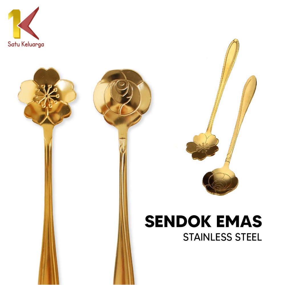 Satu Keluarga Sendok Korea Teh Kopi Kecil Stainless Steel C766 Spoon Dessert Motif Love Elegant Warn