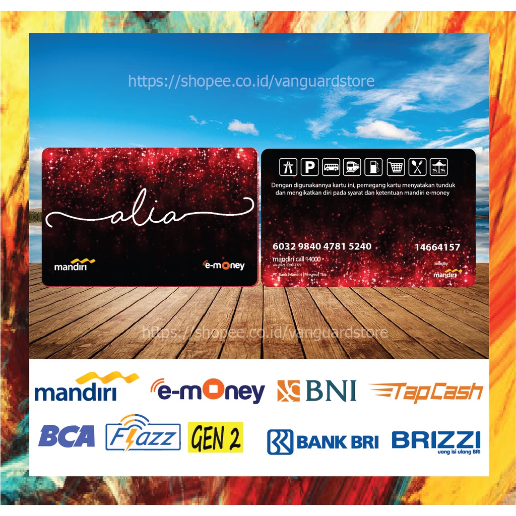 E MONEY E TOLL KARTU CUSTOM NAMA BLACK RED GLITER KUMPULAN NAMA EMONEY MANDIRI FLAZZ BCA BNI TAPCASH BRIZZI BRI 2 SISI