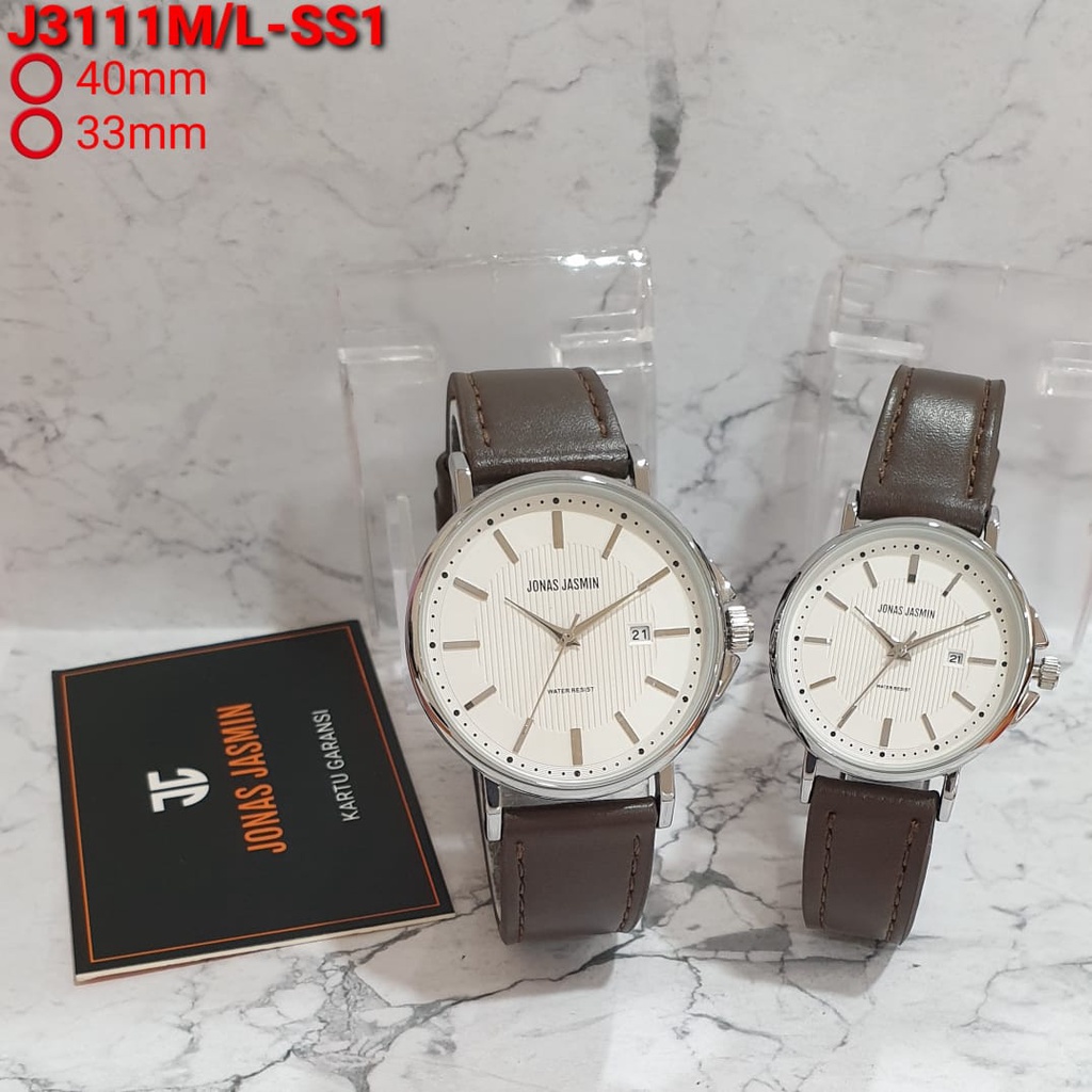 Jam Tangan Couple Jonas Jasmin L41300G Tali Kulit Tanggal Aktif Free Box &amp; Baterai