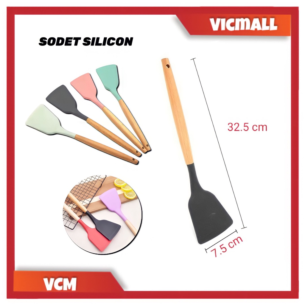 (VCM) Sutil Silicon Gagang Kayu / Peralatan Masak Murah / Utensil set / Spatula Silicone Tahan Panas