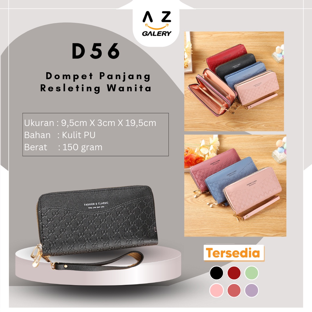 Dompet Panjang Wanita Zipper Dompet Clutch 2 Resleting Women Wallet Fashion Style Kulit PU Azgalery D56