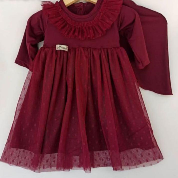 Bisa Cod - Set dress, gamis anak tile dot kekinian Update 