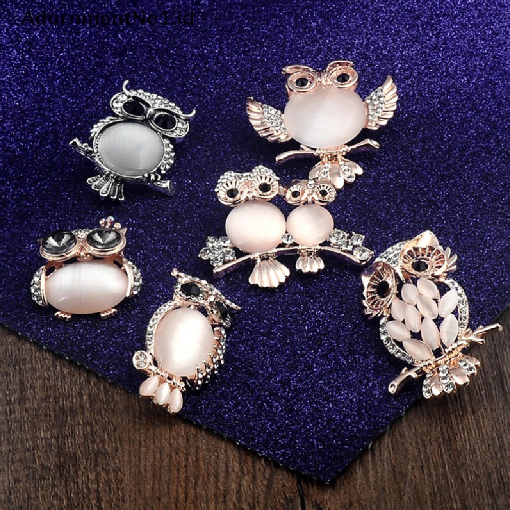 [AdornmentNo1] Indah Kartun Warna Bertatahkan Kristal Opal Batu Burung Hantu Bros Hewan Pin Syal Pin Up Gesper Femininos Bros Pasangan Kerah Perhiasan Pin [ID]