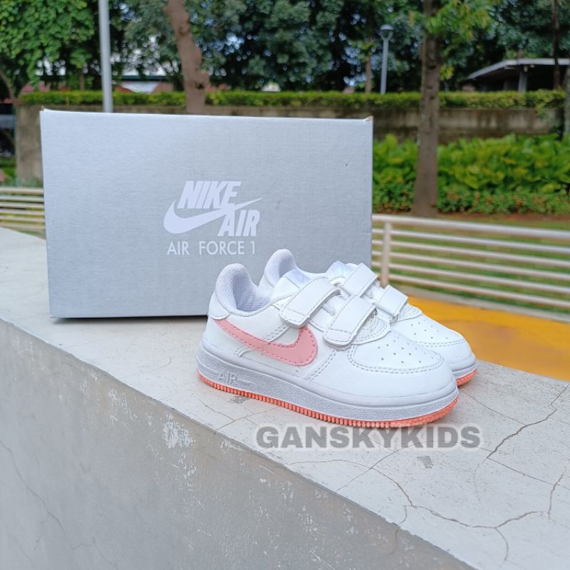 SEPATU NIKE ANAK SEPATU ANAK PEREMPUAN SNEAKERS ANAK PREMIUM HIGH QUALITY SEPATU NIKE AIR FORCE 1 ANAK WHITE PEACH