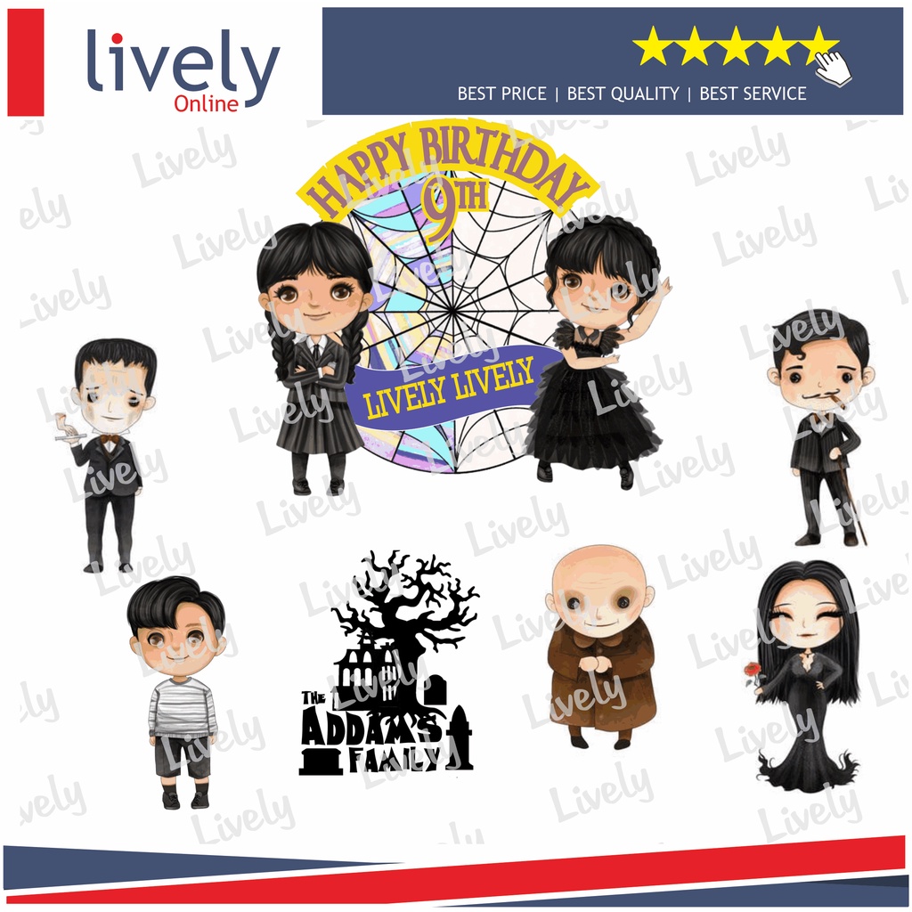 CUSTOM NAMA CAKE TOPPER KARAKTER WEDNESDAY ADDAMS 03 HIASAN KUE ULANG TAHUN HAPPY BIRTHDAY