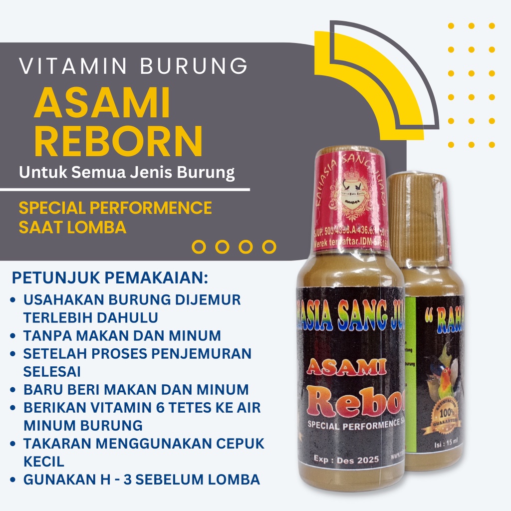 ASAMI REBORN VITAMIN BURUNG CUCAK IJO BUAT LOMBA MURAI BATU KACER PLECI LOVEBIRD SPECIAL PERFORMENCE SAAT LOMBA
