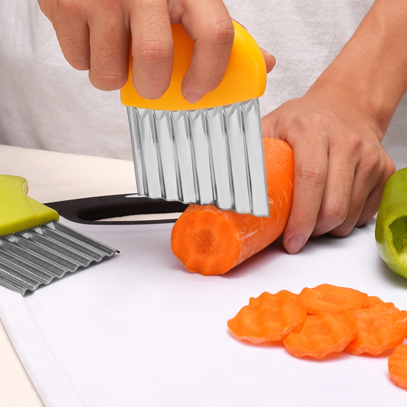 ღ Bahasa Perancis Goreng Kentang Cutter Stainless Steel Kentang Chip Keriput Slicer Sayuran Kentang Wortel Bergelombang Cutting Bahasa Perancis Goreng Alat Pembuat dapur Gadget