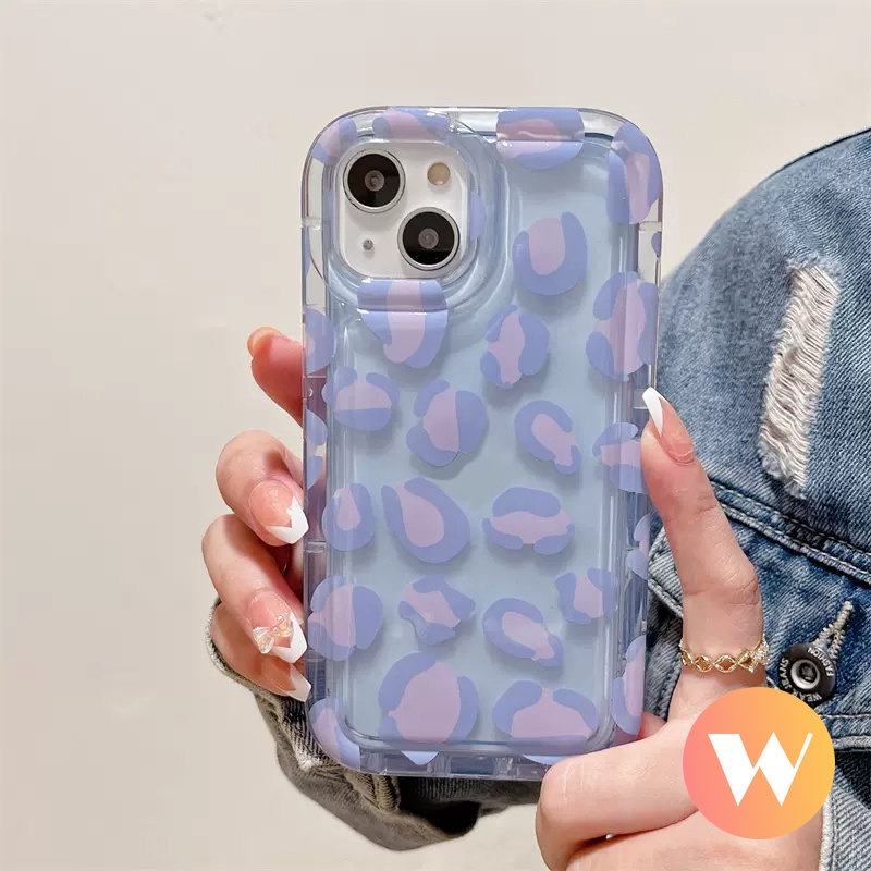 IPHONE Ins Fashion Case Motif Leopard Ungu Kompatibel Untuk Iphone11 13 12 14 Pro Max XR X XS Max 78 6s 6 Plus SE 2020 Transparan Shockproof Airbag Lembut TPU Cover