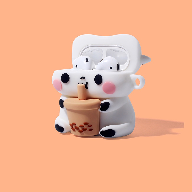 3D Cute Cow with Bubble Milk Tea Bluetooth Earphone Case Soft TWS Cover for Airpods 1 2 3 Airpods3 I12 inpods 12 Headphone Protector