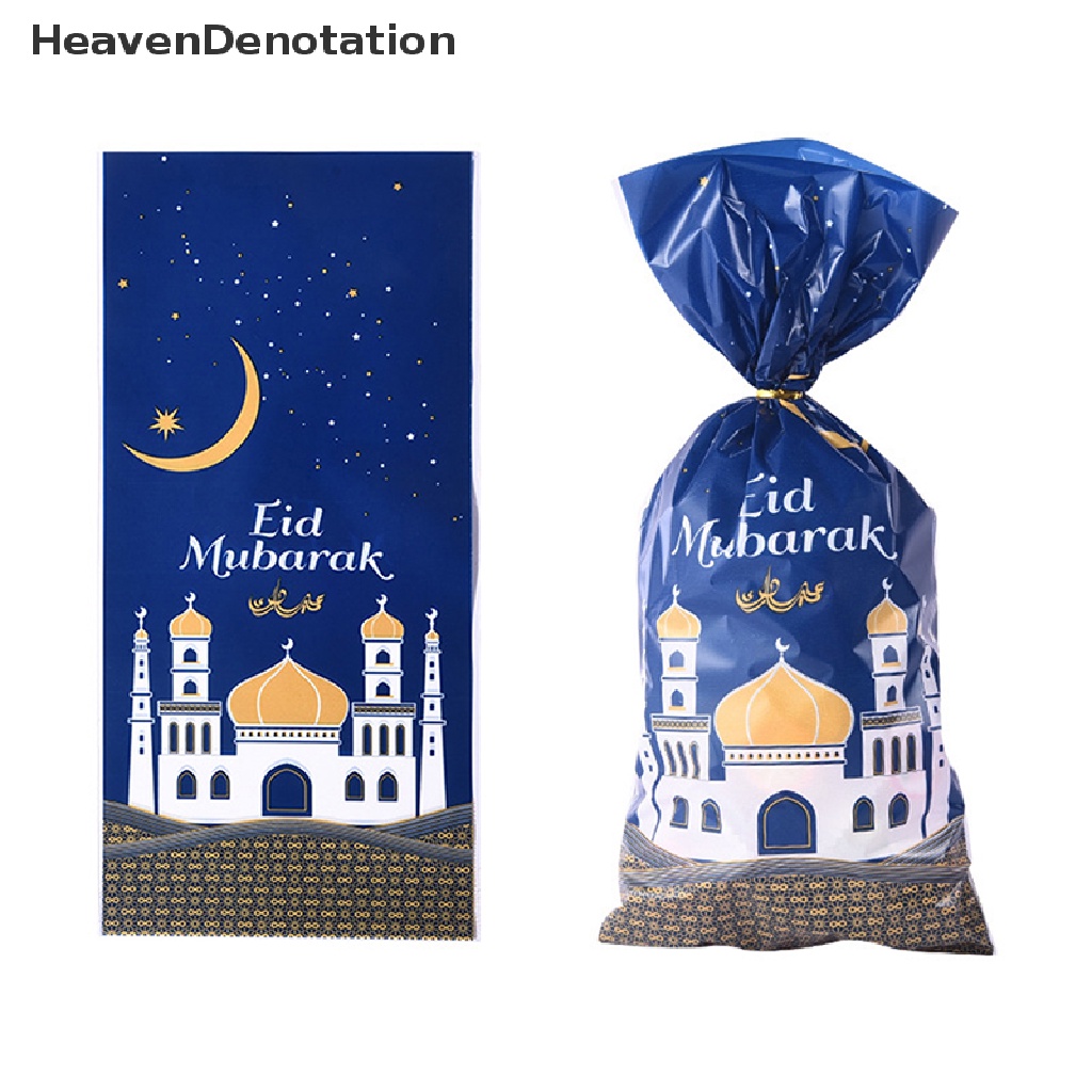 [HeavenDenotation] 50pcs Kantong Bingkisan Eid Mubarak Plastik OPP Permen Cookie Bag Ramadan Kareem Decor HDV