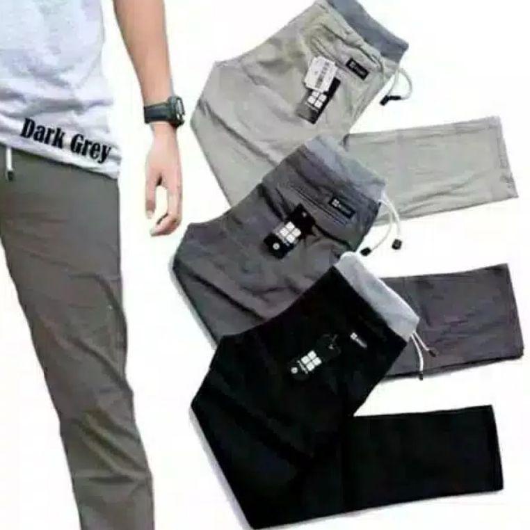 TERMURAH celana panjang pria chino pinggang karet celana kerja pria jumbo harian santai