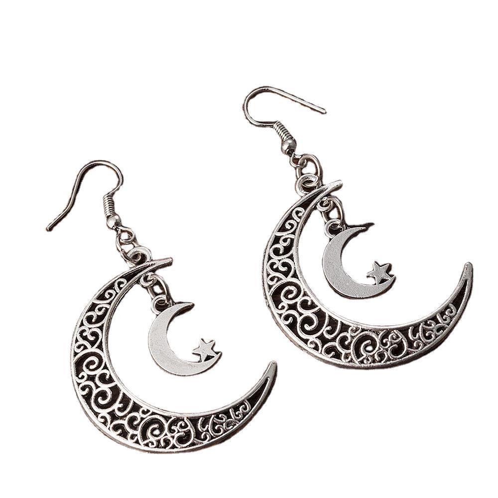 Anting Bentuk Bulan Model Hollow | Anting Bentuk Bintang | Aksesoris Wanita | Sendok Garpu Bahan Stainless Steel | Bahan Titanium Steel