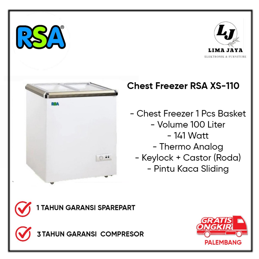 Chest Freezer RSA XS-110 Freezer Box Kaca Lemari Pembeku RSA