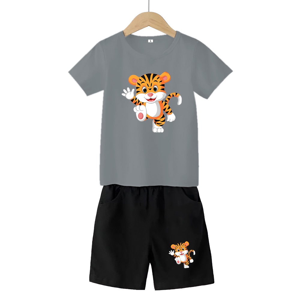 Baju Stelan 3/4 Anak Tiger Cowok Cewek  Usia 1 - 4 Tahun Celana Pendek Harian