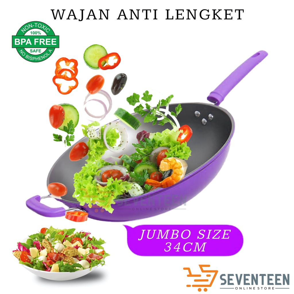 SEVENTEEN FRYING PAN WAJAN ENAMEL 34CM SERBAGUNA PENGGORENGAN ANTI LENGKET WAJAN GAGANG WARNA ENAMEL KUALI GAGANG ANTI PANAS COOKING PAN