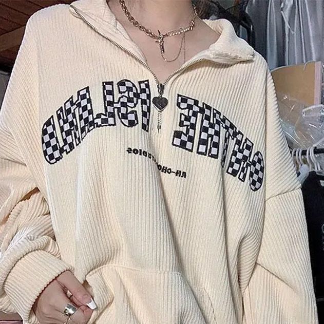 Red American Polo Shirt Corduroy Sweater Wanita Versi Korea Desain Longgar Rasa Niche Lazy Wind Retro Jaket Musim Semi dan Musim Gugur