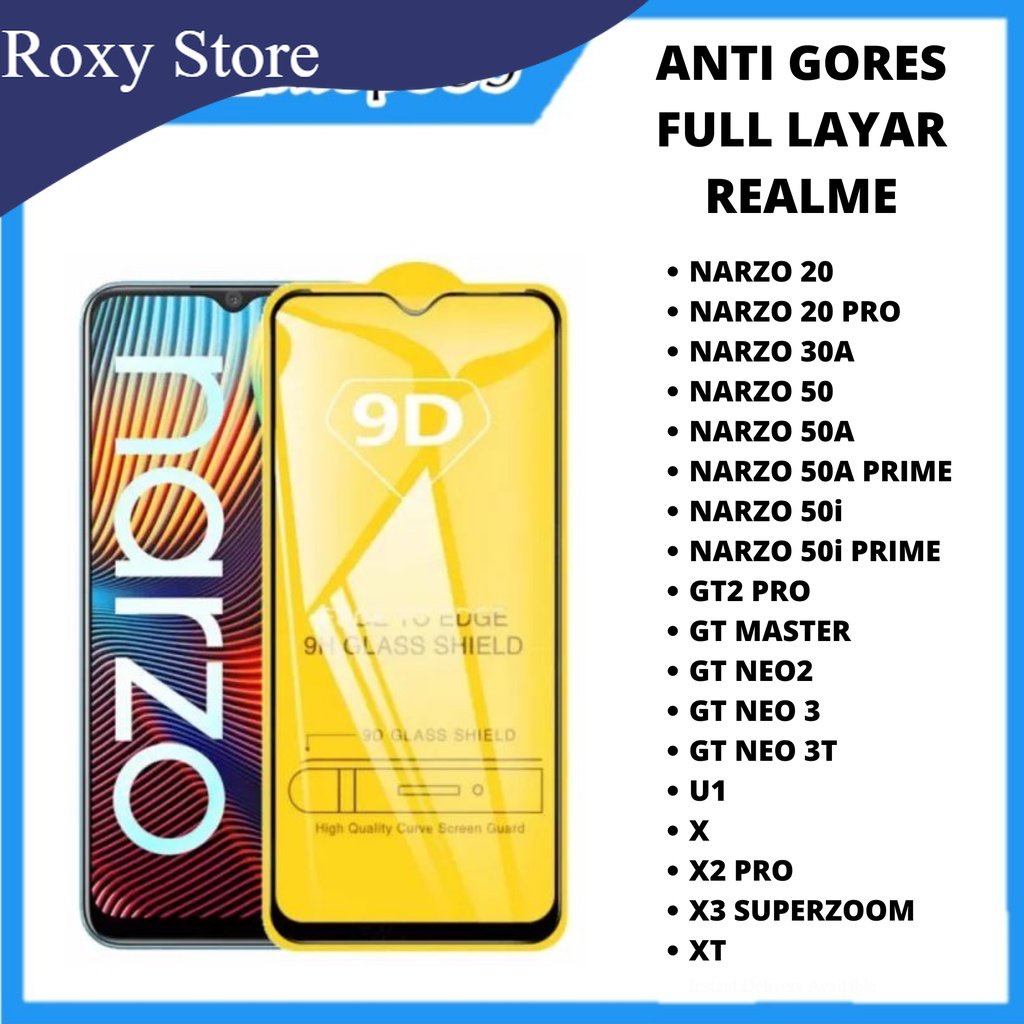 TEMPERED GLASS REALME NARZO 20 NARZO 20 PRO NARZO 30A NARZO 50 NARZO 50A NARZO 50A PRIME NARZO 50i NARZO 50i PRIME GT2 PRO GT MASTER GT NEO2 GT NEO 3 GT NEO 3T U1 X X2 PRO X3 SUPERZOOM XT ANTI GORES KACA FULL LAYAR COVER GLUE REALME
