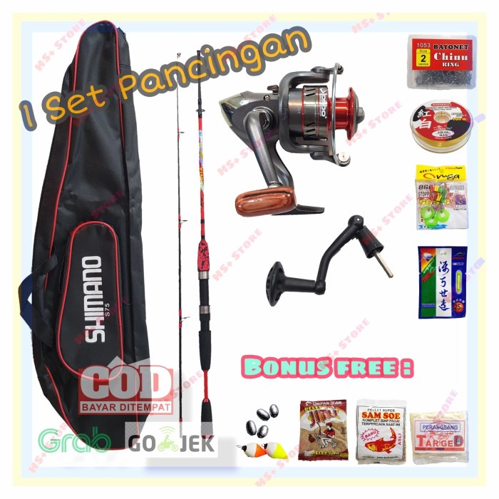 PAKET 1 set alat pancing pancingan IKAN lengkap joran reel tas senar kail timah - Joran 165, Reel 20