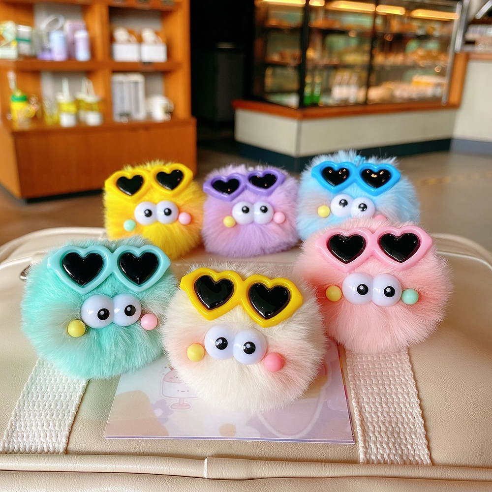 1pcs Korean Ins Bow Big Eyes Monster Kecil Plush Doll Gantungan Kunci Untuk Aksesoris Tas Gantungan Kunci