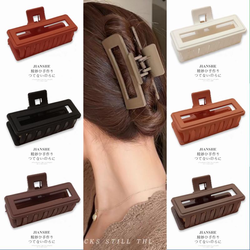 Jedai Doff 6.5cm Jepit Rambut Salon Doff Model Kotak Bolong Matte Hollow Square Hair Claw Clips Jepit Rambut Kotak Model Korea