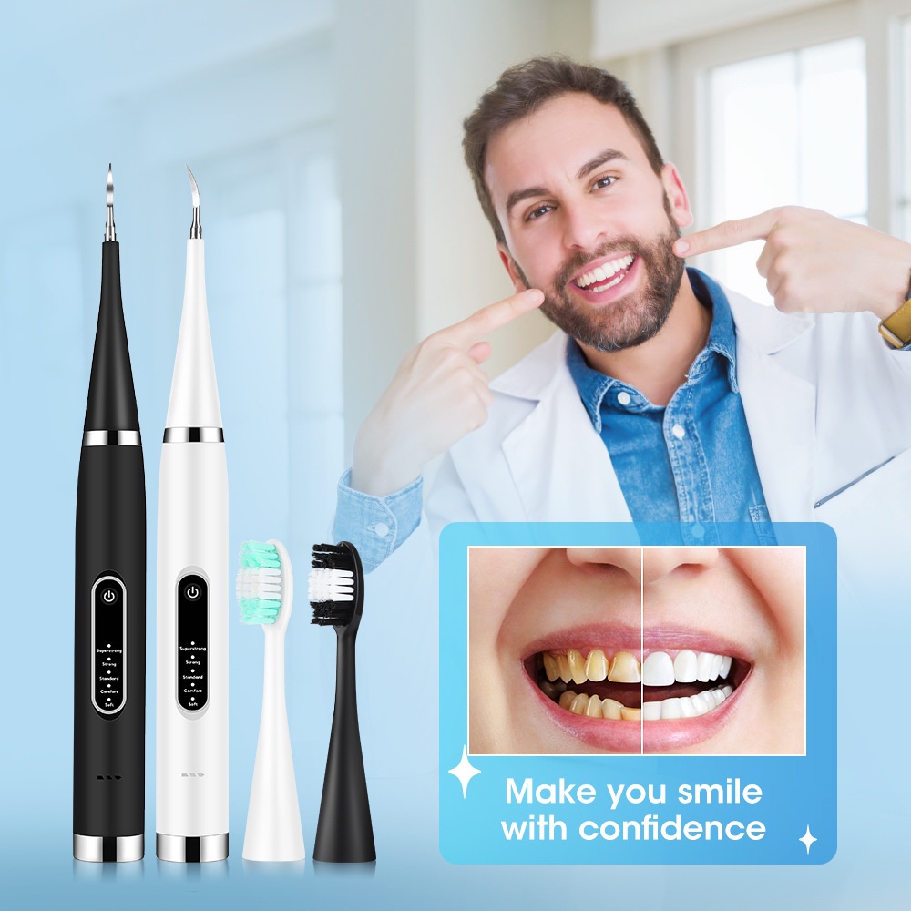 2 IN 1 Dental Scaling Alat Pembersih Karang Gigi Sonic Elektrik 5 Modes Perawatan / Whiten Teeth Tartar Remover Tool * FREE 3 Aksesoris IPX6