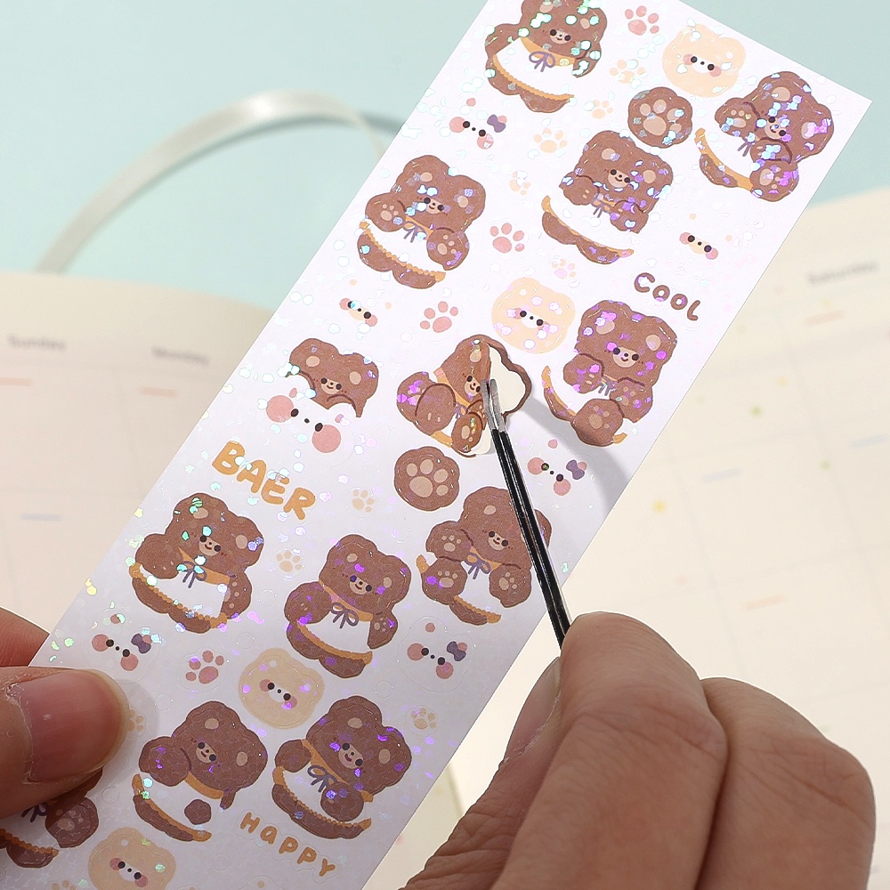 [Grosir] Lucu Kartun Beruang Kelinci Laser Stiker PVC Tahan Air Glitter Stiker DIY Scrapbooking Goo Kartu Buku Pegangan Bahan Stiker Dekoratif