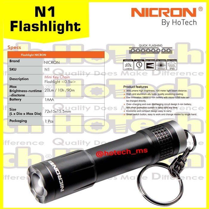 Terlaris Nicron N1 N 1 Mini Key Chain Flashlight 20 Lumen