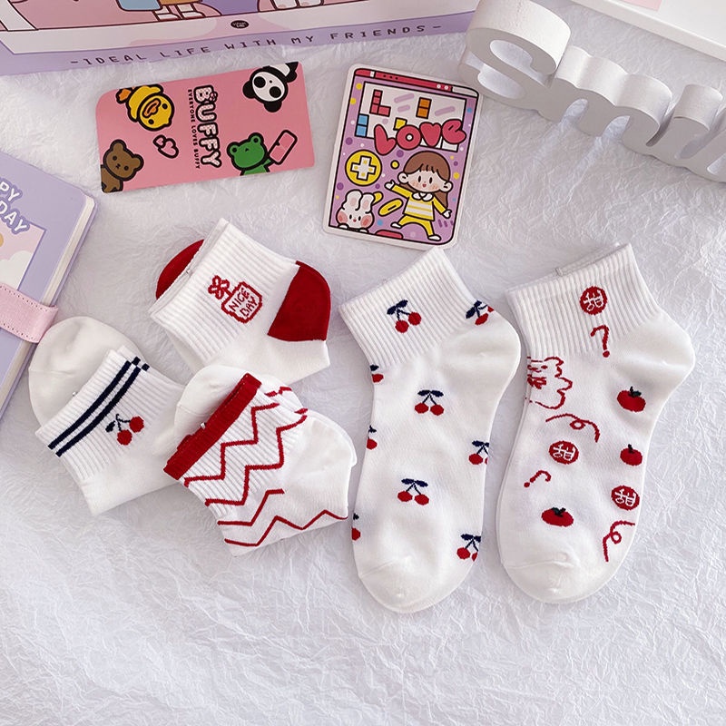 AFM Kaos Kaki Wanita Pendek Semata Kaki Motif Buah Cerry Cute Import