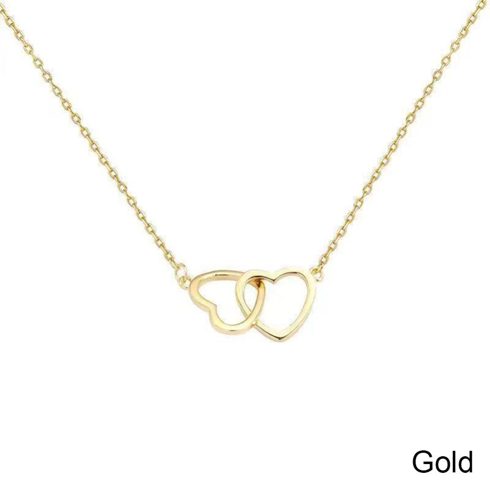 Timekey Sederhana Ganda Cincin Berbentuk Hati Kalung Kreatif Paduan Kalung Tulang Selangka Rantai Perhiasan Aksesori P8V1