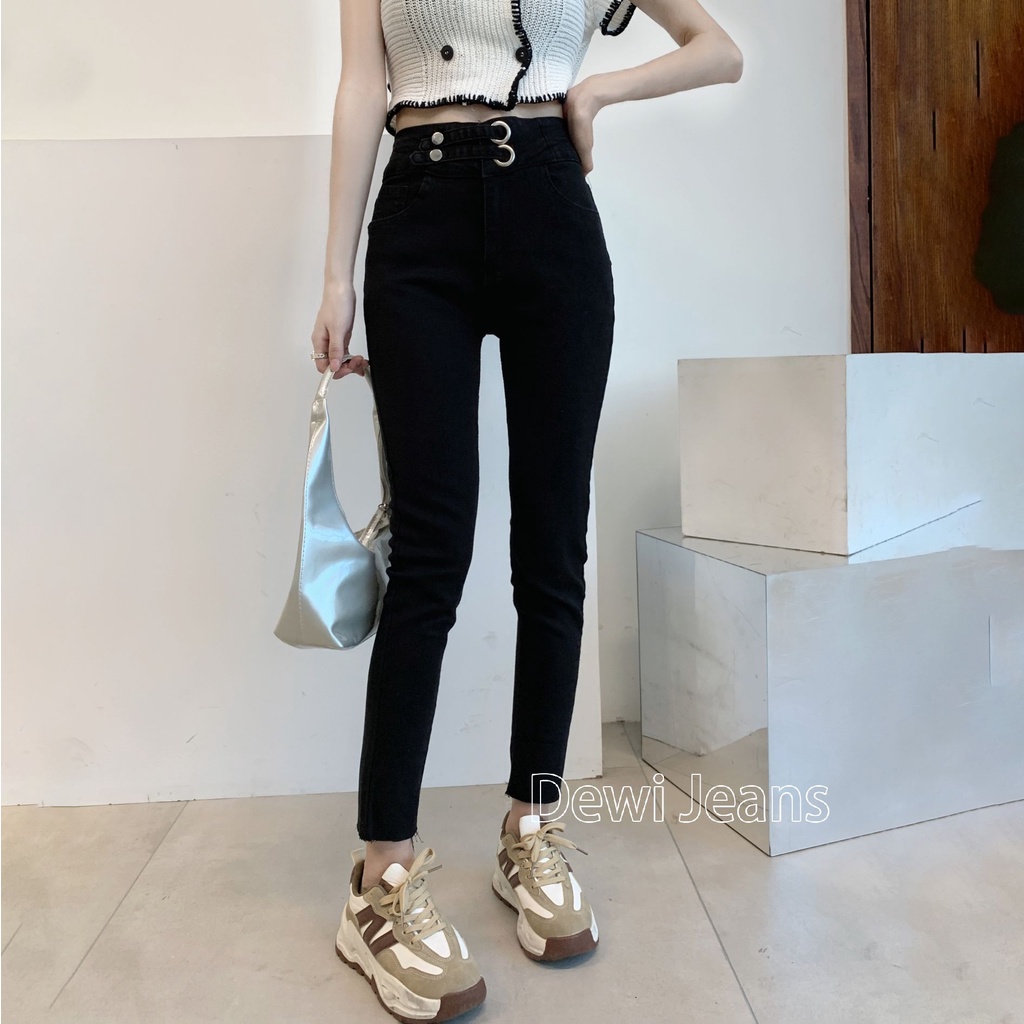 L.A.Outlet J32  Celana Jeans Bintang Biru Tua Celana Jeans Vintage Amerika Celana Jeans HW Lurus Celana Jeans HW Berpinggang Tinggi Celana Jeans Kaki Lebar Mode Baru Celana Jeans Peplum Kasual