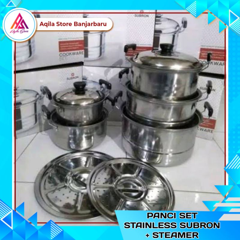 Panci Set Stainless Subron + Steamer / Panci Set Stainless Steel 12 Pcs BMW