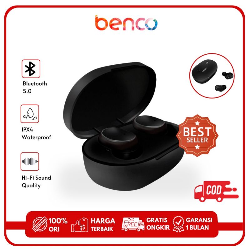 BENCO TWS Headset Bluetooth 5.0 HD Earphone Wireless Touch IPX4 Anti Air [NEW TERMURAH]