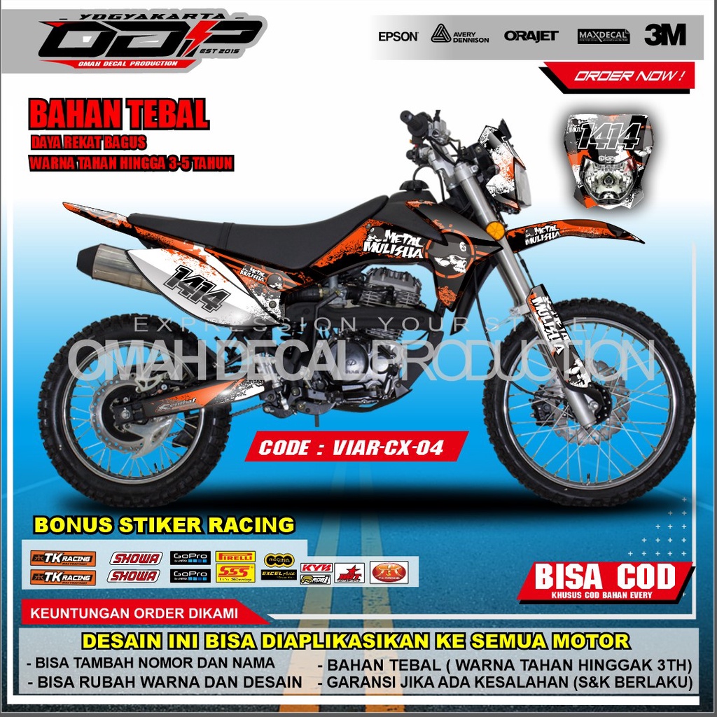 DECAL VIAR CROSS X 150 / 250 FULL BODY AKSESORIS VARIASI STICKER MOTOR DEKAL MOTIF METAL MUSLIHA SUP