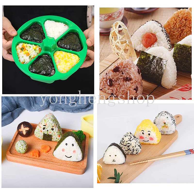 Cetakan Sushi / Onigiri / Bola Nasi / Rumput Laut Bentuk Segitiga 6 Sekat Untuk Dapur