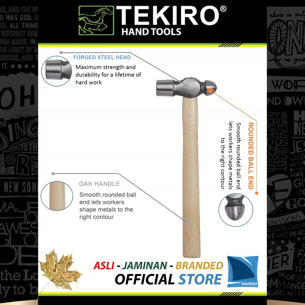 Palu Bulat 16 ~ 32 Oz Martil Konde Godam Gagang OAK - Sturdy Ball Pein Hammer TEKIRO