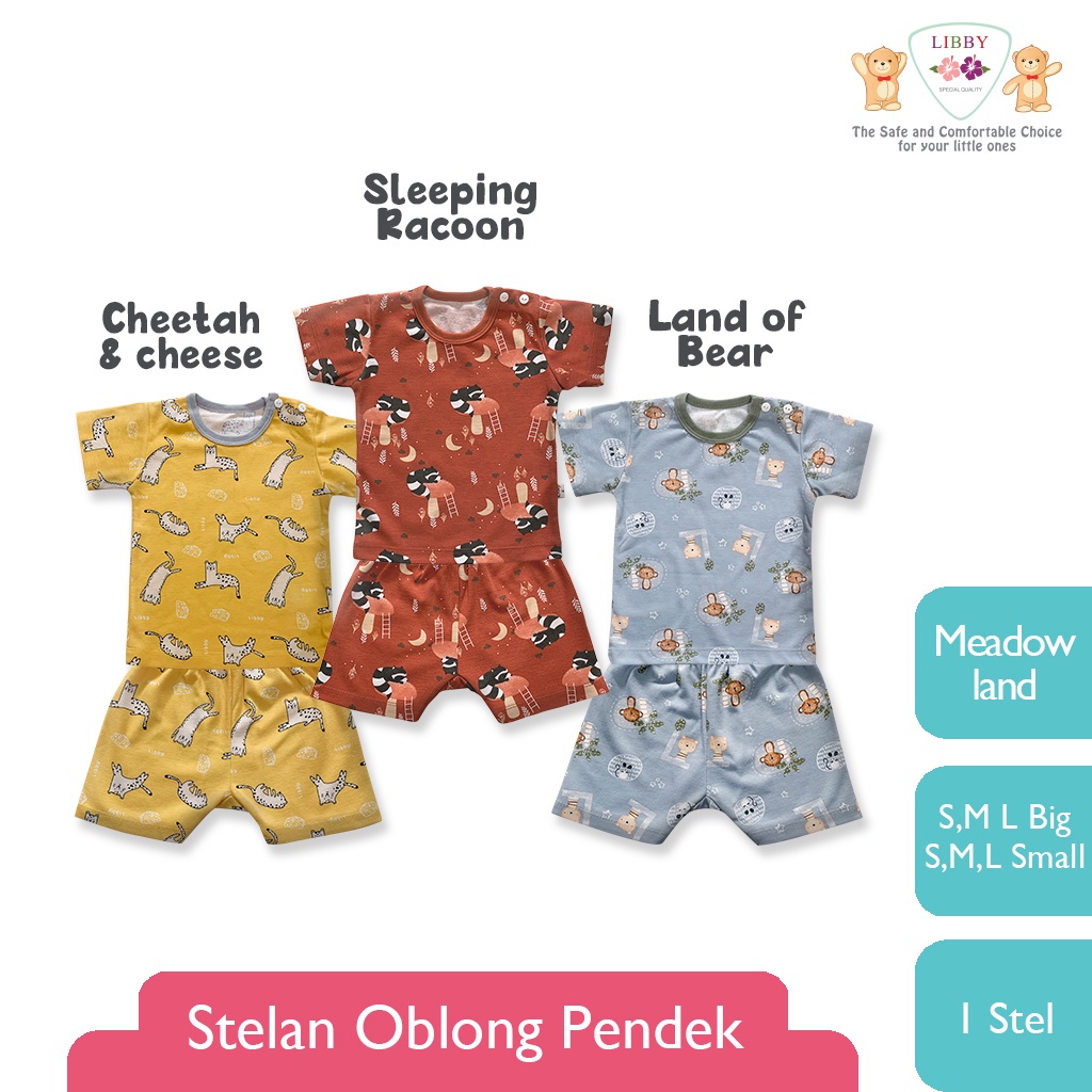 Libby Baby Wear Setelan Oblong Pendek + Celana Pendek Motif Hewan
