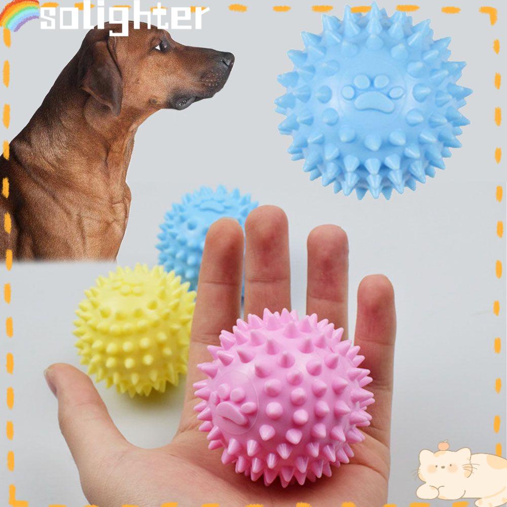 Solighter 3PCS/Set Sikat Gigi Anjing Tahan Gigitan Titik Pijat Jejak Kaki Printing Bola Karet Lembut