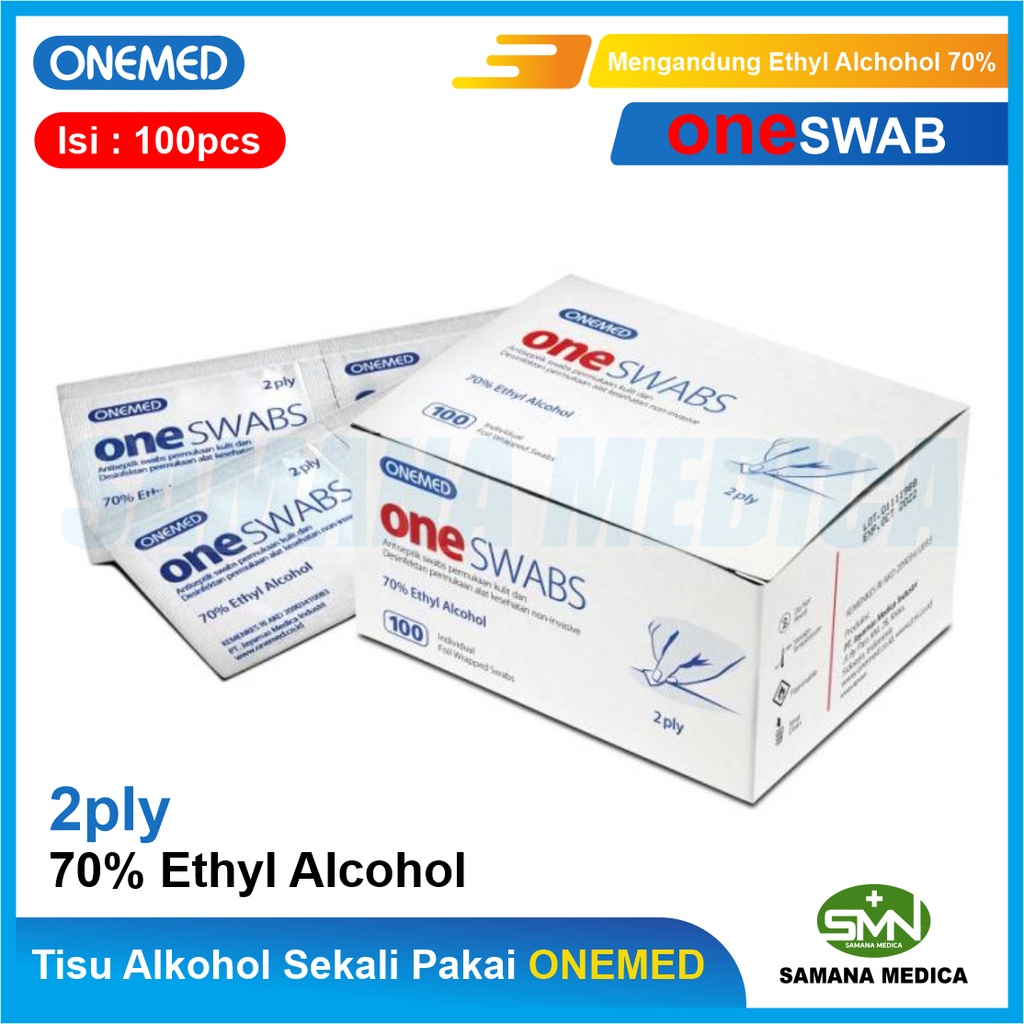 Oneswabs Tisu Alkohol Swab 2ply ONEMED Isi 100pcs Tissue Alcohol Swab Kapas Alkohol One Swabs, 1 karton isi 24box