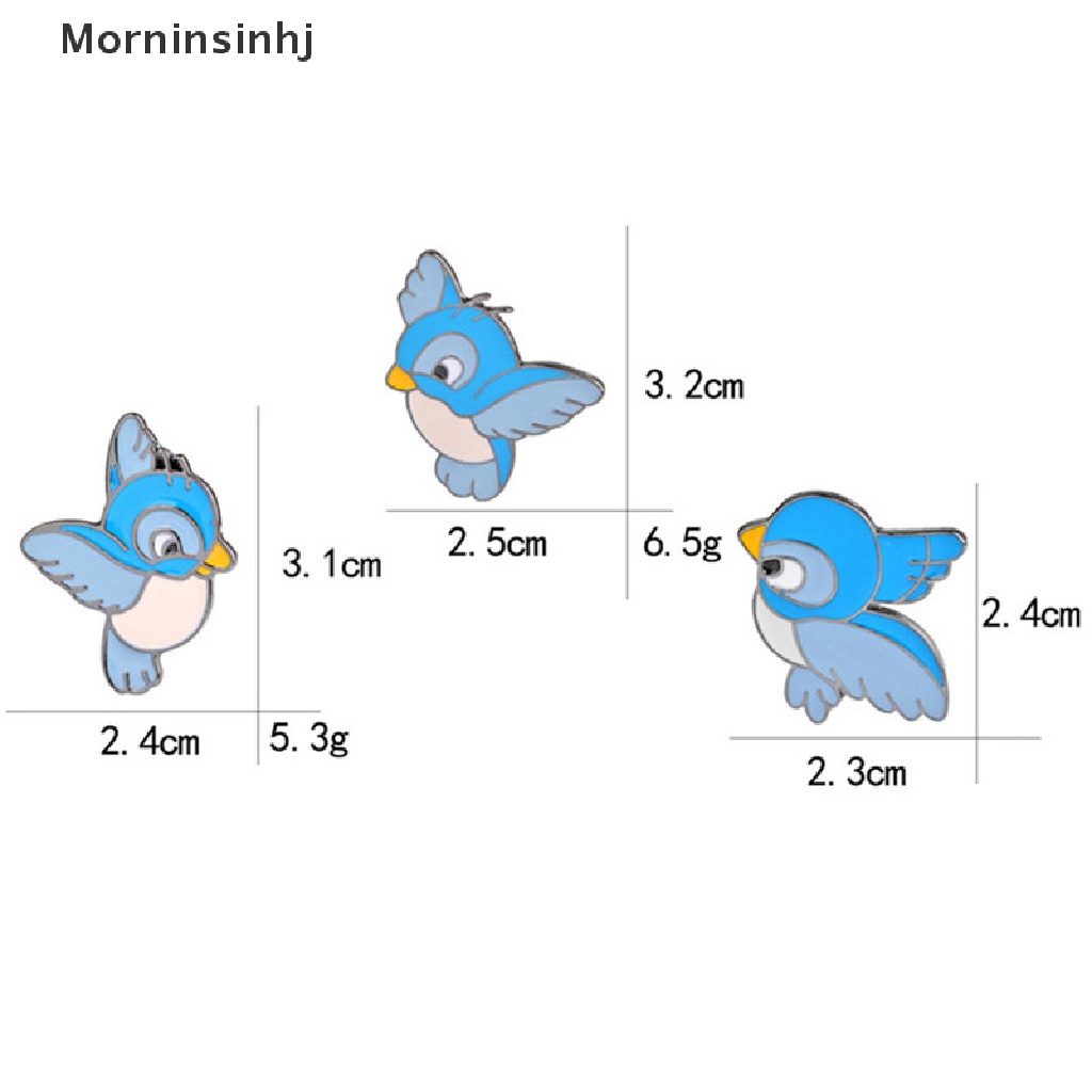 Mornin 3PCS/Set Enamel Blue Bird Bros Bin Hewan Pin Jaket Kemeja Lencana Perhiasan Hadiah id