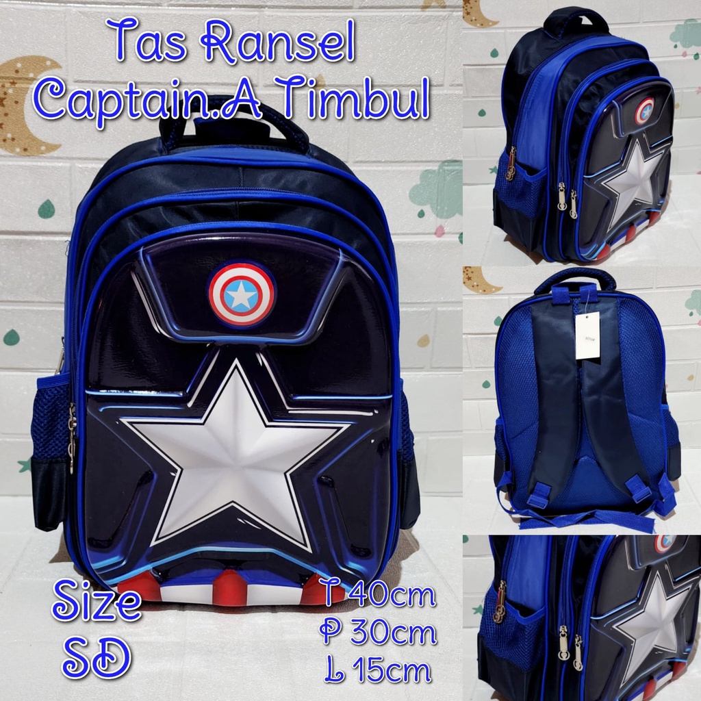 Tas Sekolah Ransel Anak TK dan SD Motif Superhero Tas Gendong Captain Amerika Backpack Import Anak Laki - Laki