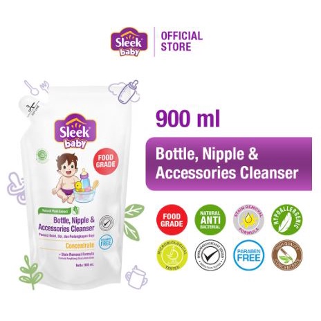 SLEEK Bottle Nipple CLEANSER 900 ml - Sabun Cuci Botol Dot Bayi 900ml - Kemasan Refill EXP 2026