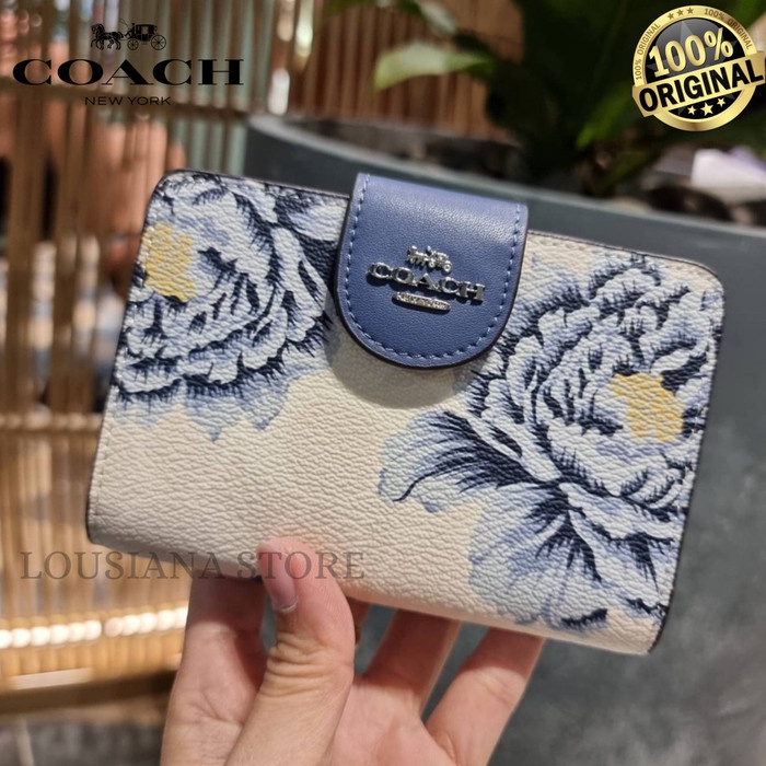 Dompet Coach Wallet Corner Zip Medium Signature With Flower Patterns