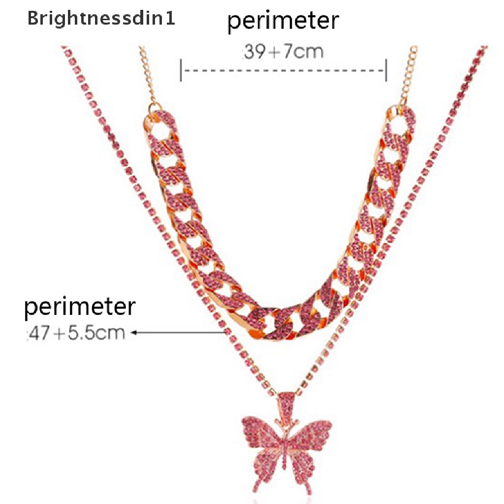 [Brightnessdin1] Elegan Putri Mulia Besar Kupu-Kupu Liontin Kalung Berlian Imitasi Rantai Untuk Wanita Bling Rantai Tenis Kristal Choker Kalung Perhiasan Butik