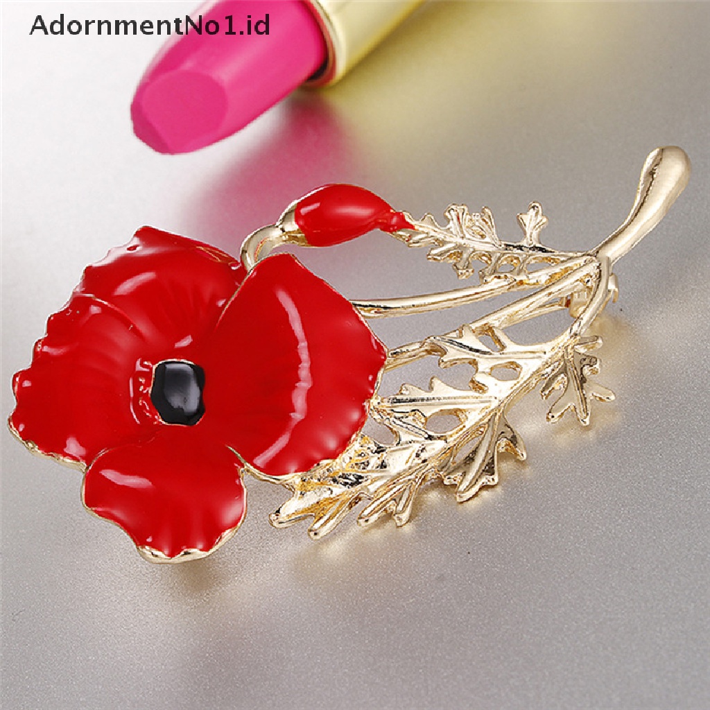 [AdornmentNo1] Enamel Bros Poppy Merah Bunga Bros Pin Wanita Hari Ibu Cinta Keluarga Perhiasan [ID]