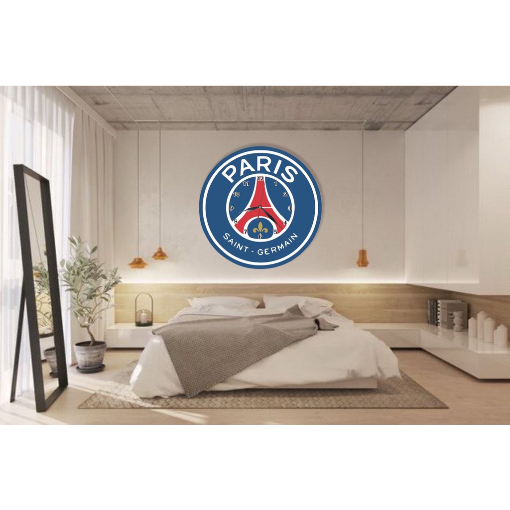 Jam dinding tempel tembok unik keren logo PSG Paris Saint Germany besar