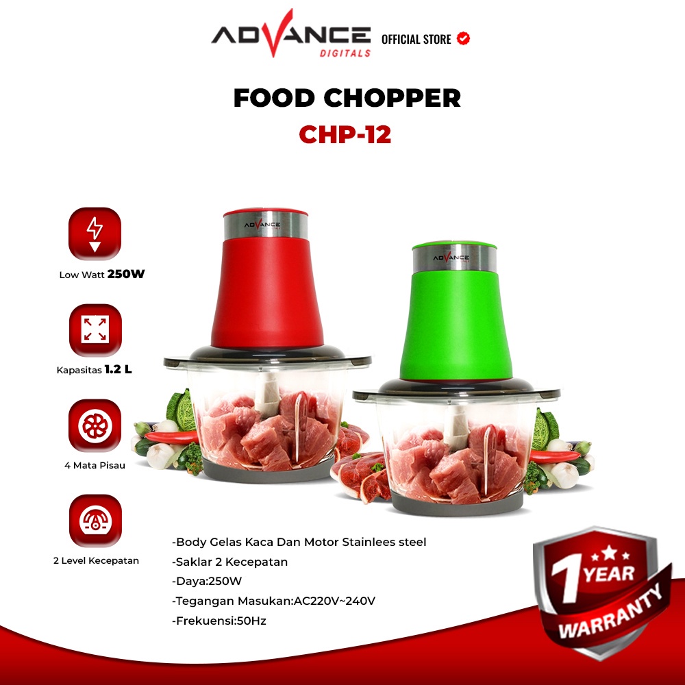 【Garansi 1 Tahun】Food Chopper Advance 1.2L Penggiling daging bumbu makanan blender FOOD PROCESSOR Penggiling Makanan Bayi mpasi